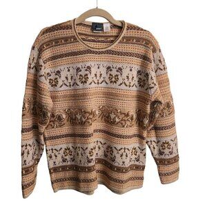 Vintage Liz Clairborne FairIsle Metallic Open Knit Crewneck Sweater Size S